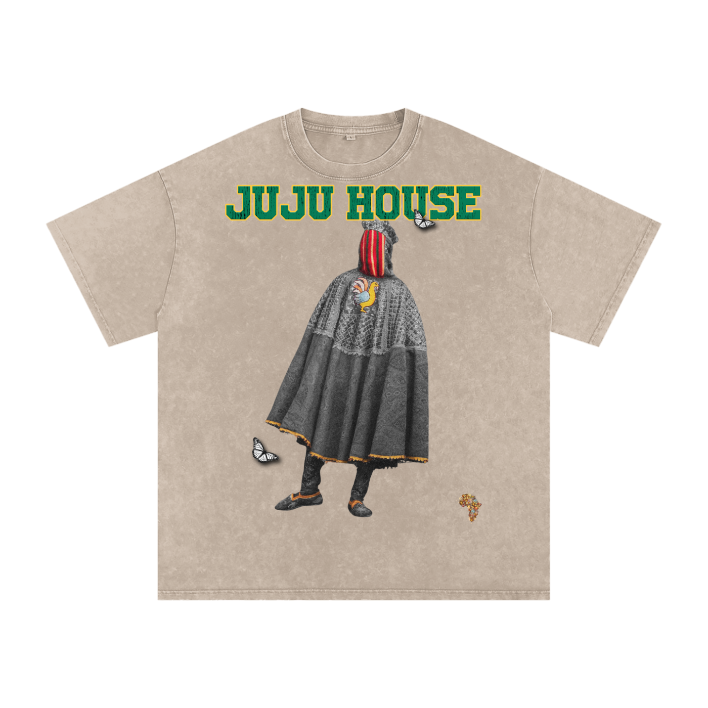 T-shirt oversize en coton délavé imprimé Egungun